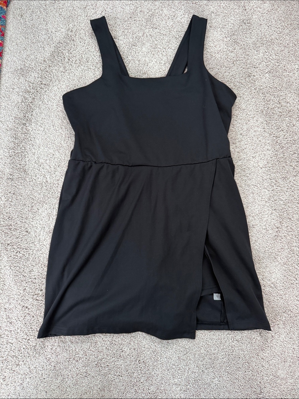 all in motion Black Square-Neck Mini Dress with Side Slit Detail